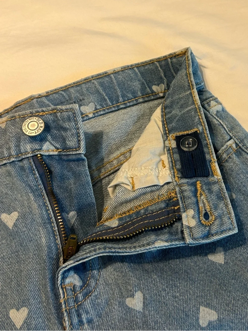 Old Navy High Rise Wide Leg Baggy Jeans Light Blue Hearts Girls’ Size 10